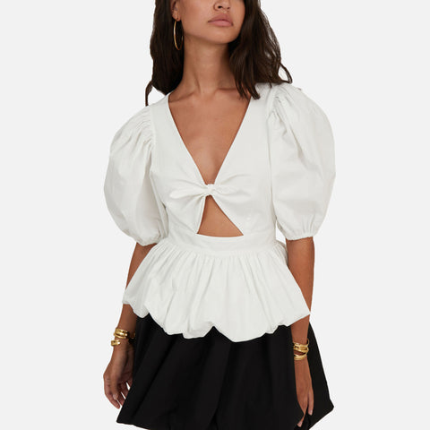 Puff Sleeve Bubble Top Bright White