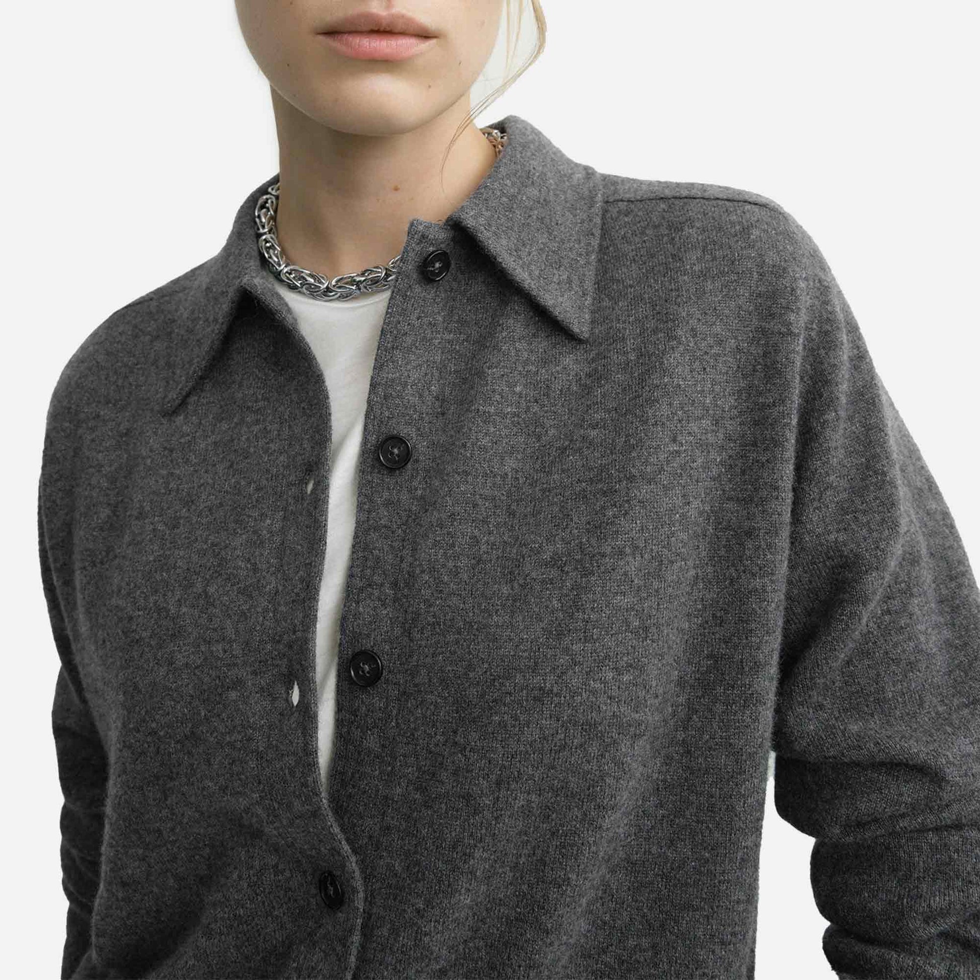 Raglan-Sleeve Cashmere Cardigan Dark Grey