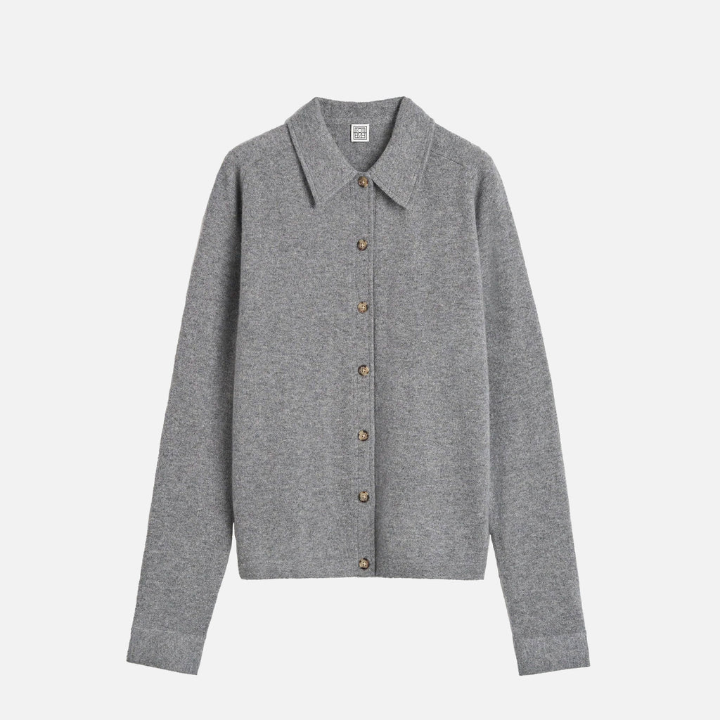 Raglan-Sleeve Cashmere Cardigan Grey Melange