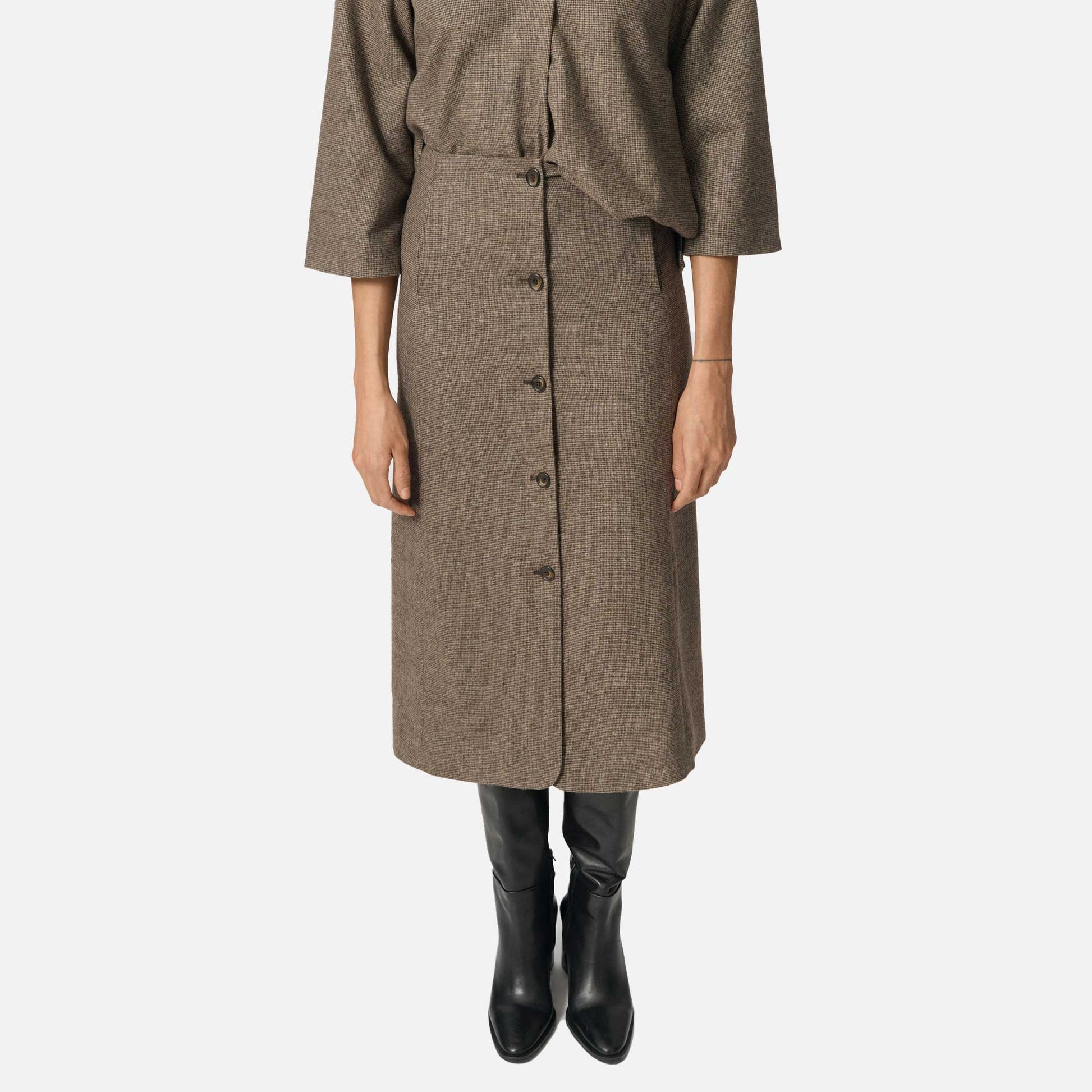 Reyna Skirt Beige Houndstooth