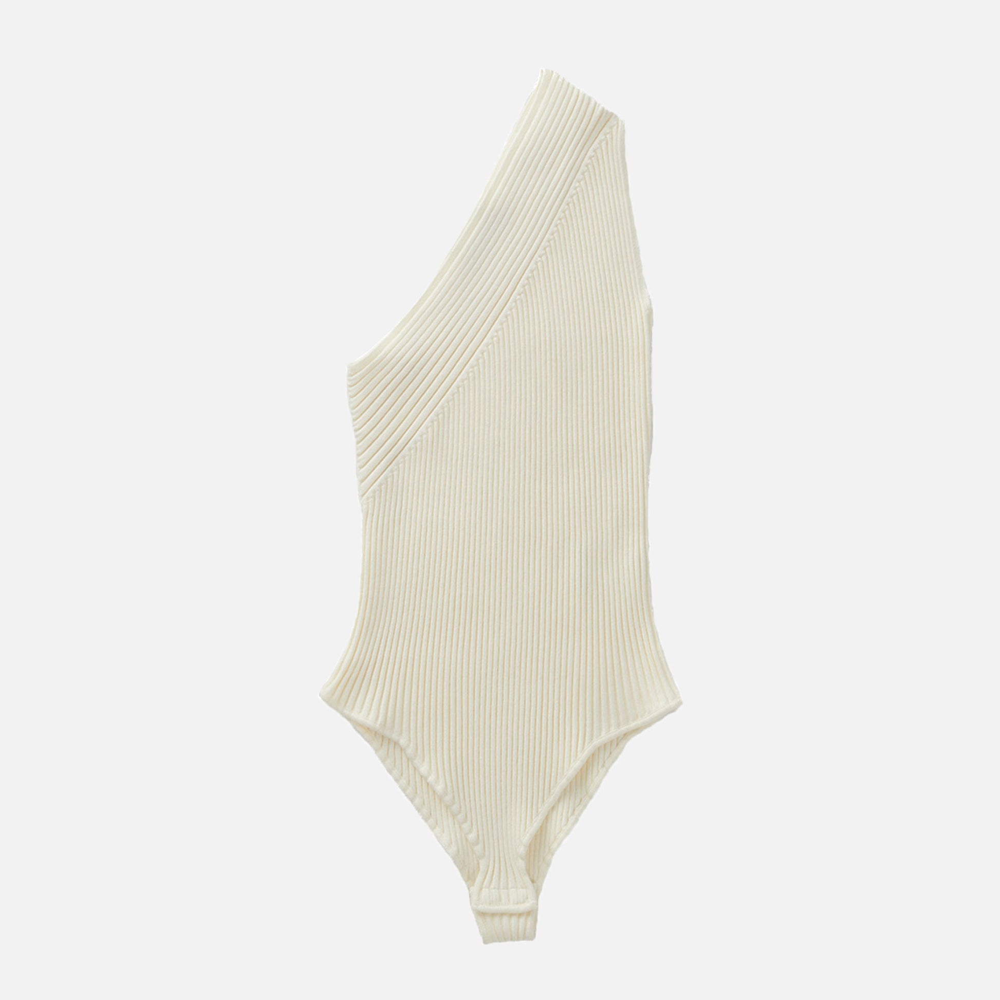Ribbed Asymmetric Sleeveless Bodysuit Cream