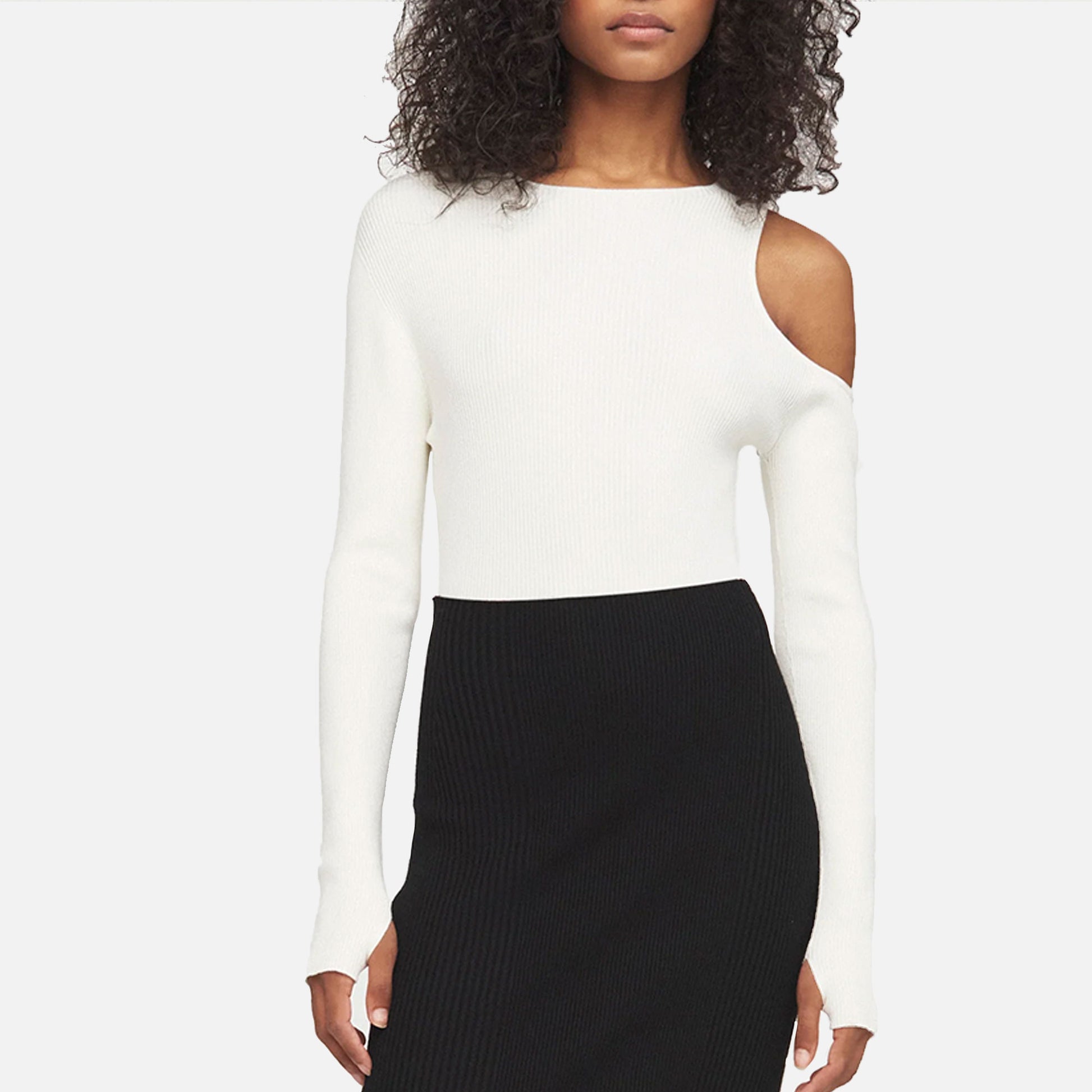 Ribbed Cut-Out Bodysuit Cream