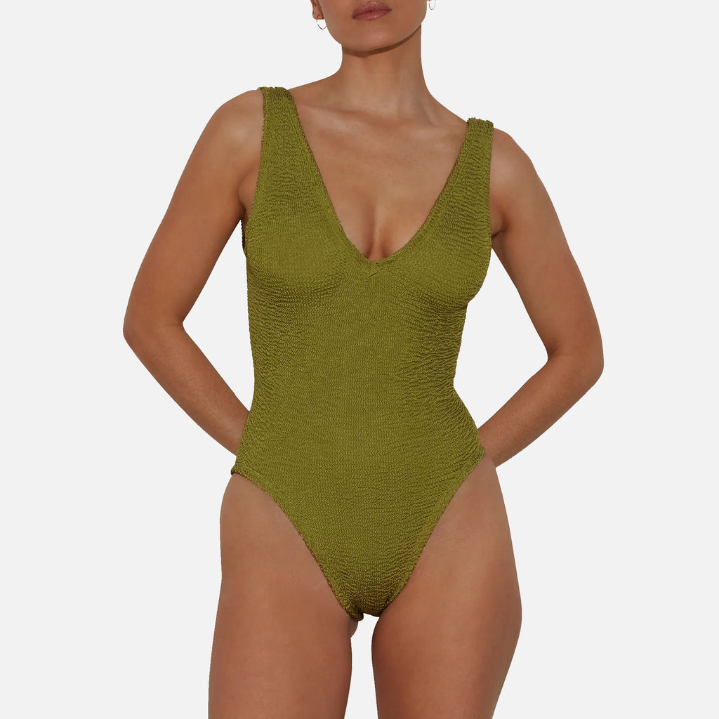 Sadie Swimsuit Crinkle Metallic Moss