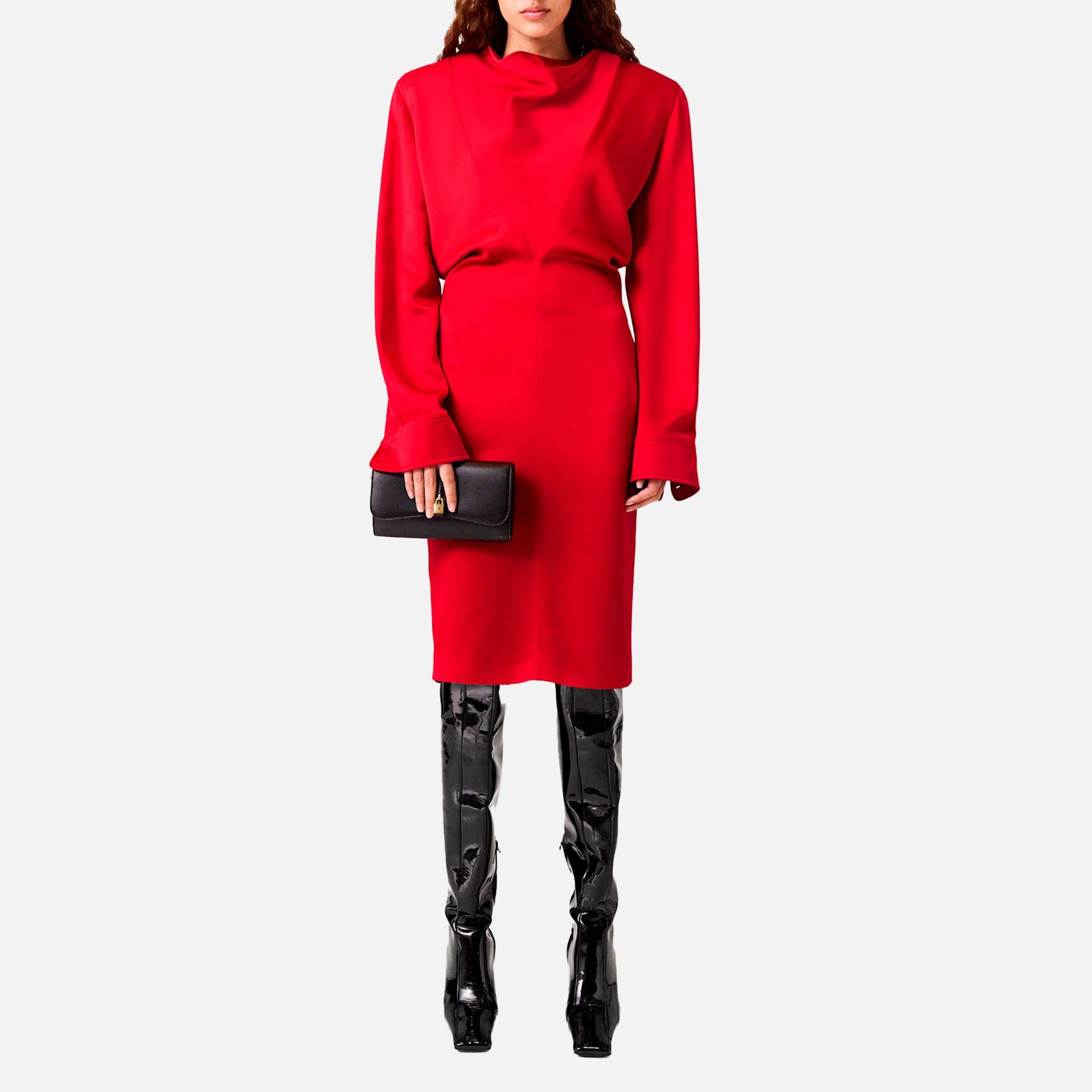 Satin Midi Dress Lipstick Red