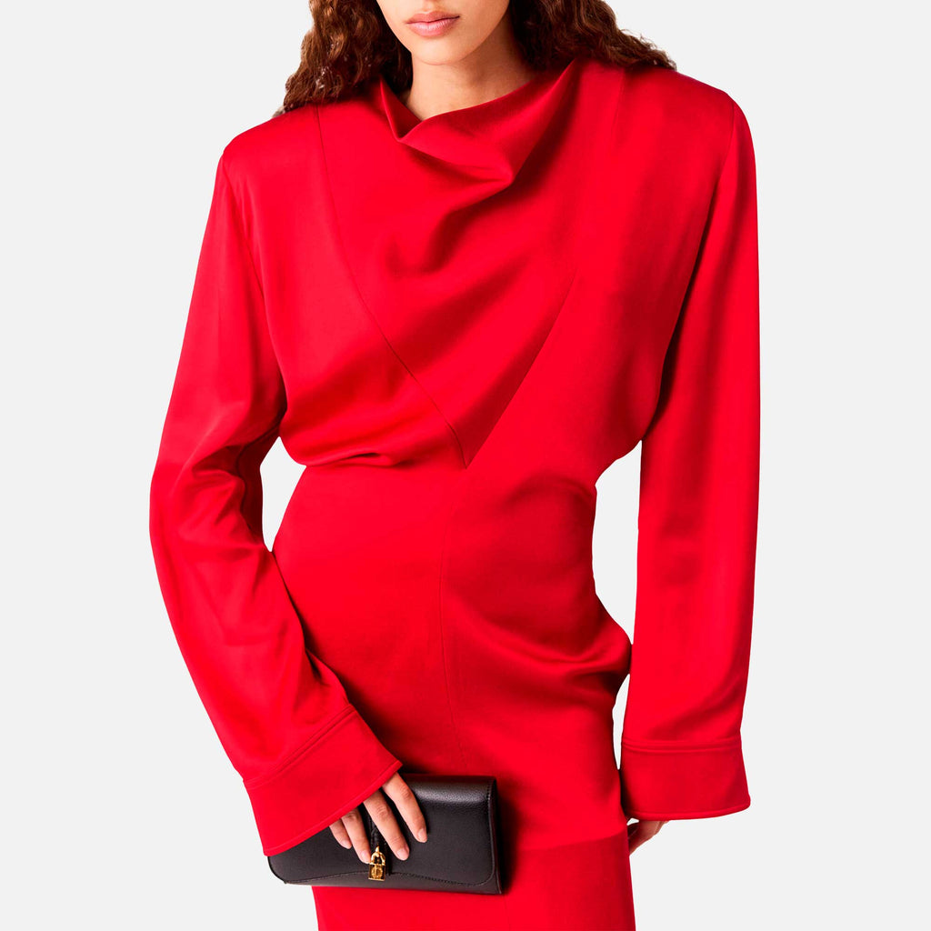 Satin Midi Dress Lipstick Red