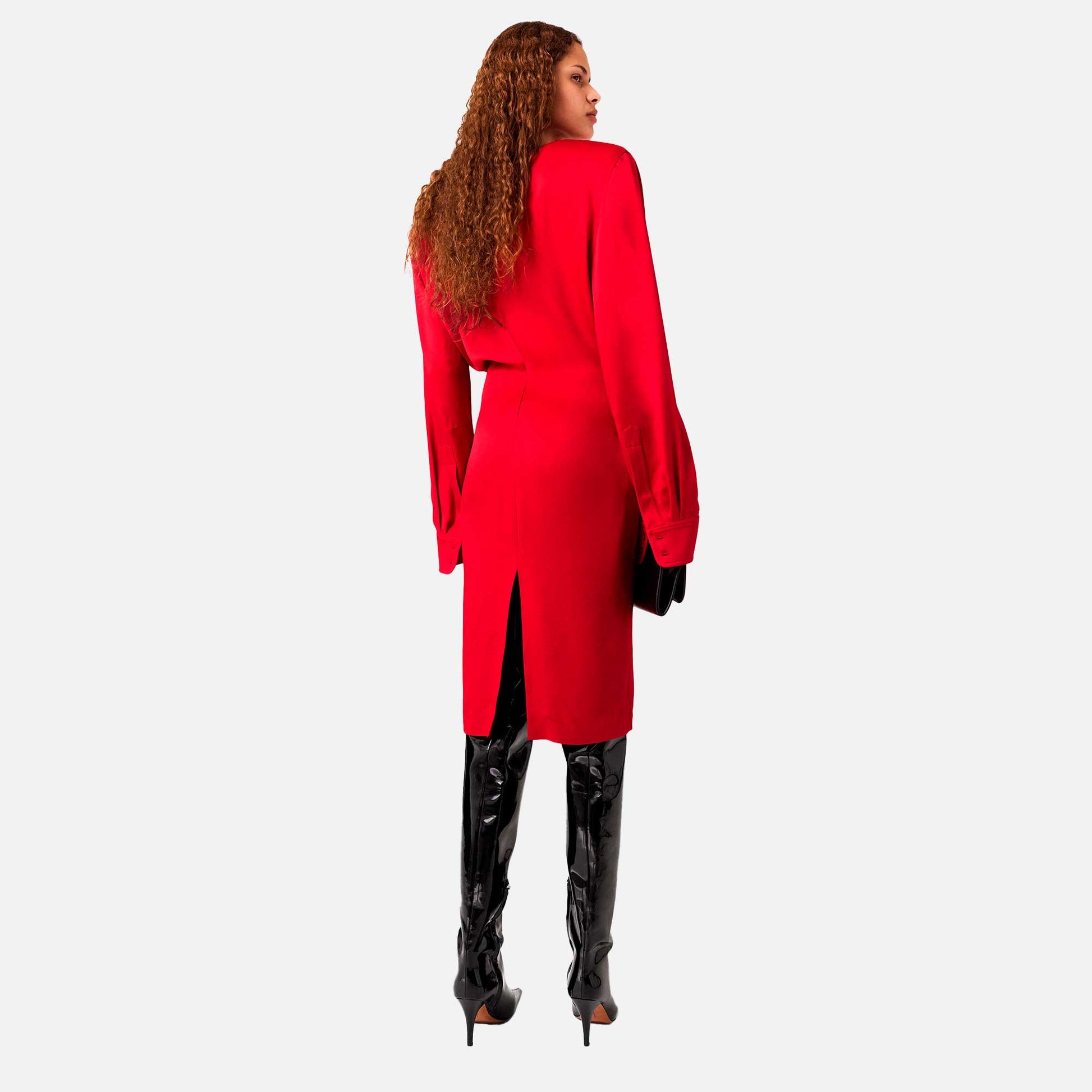 Satin Midi Dress Lipstick Red