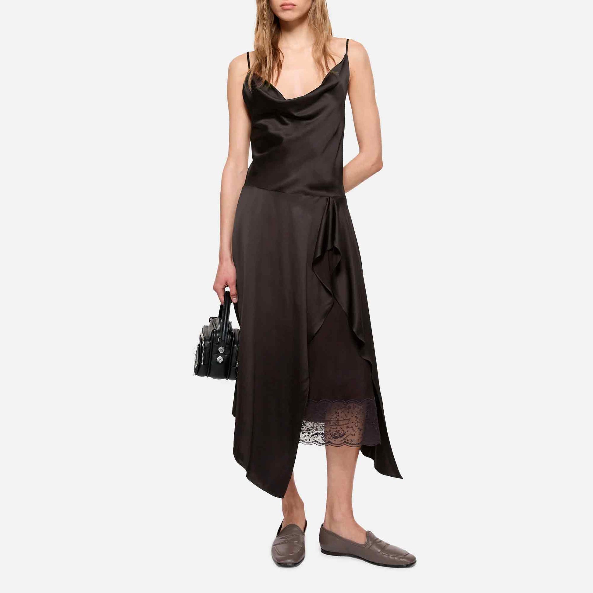 Satin Slip Dress Dark Brown
