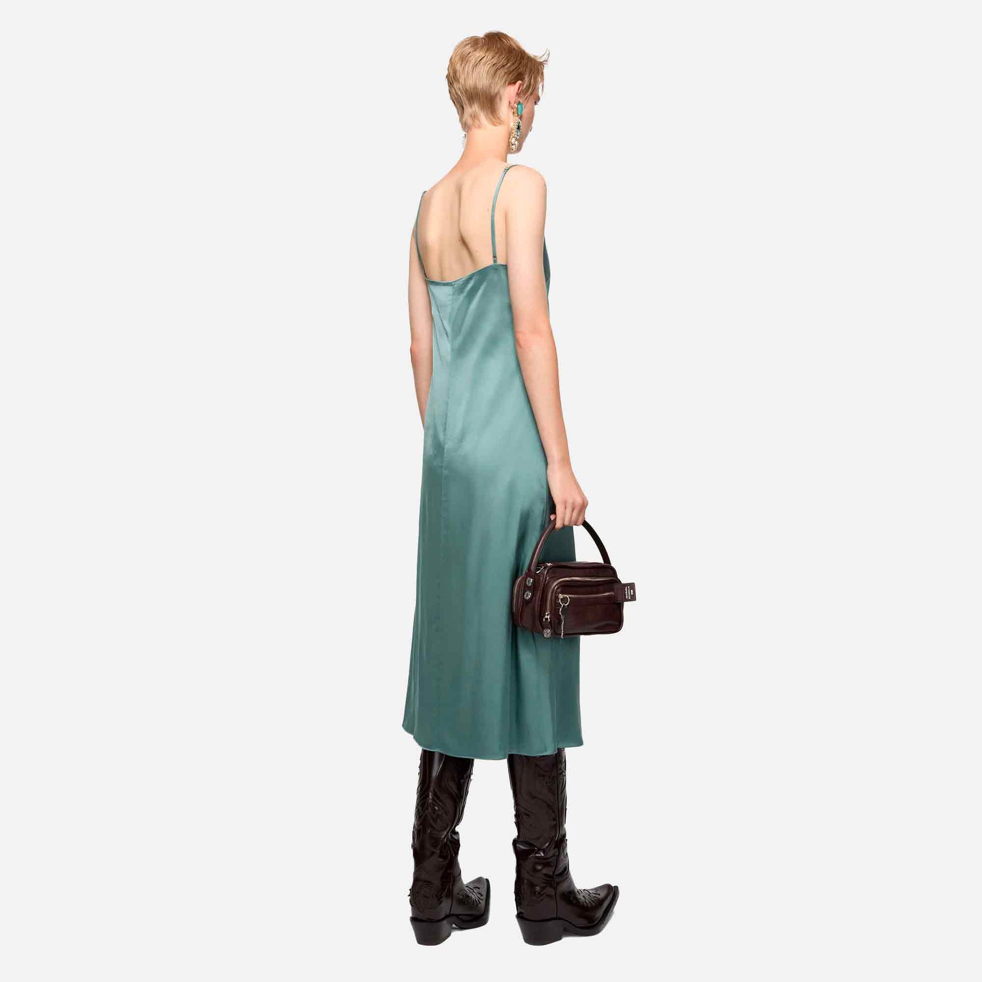 Satin Slip Dress Sage Green