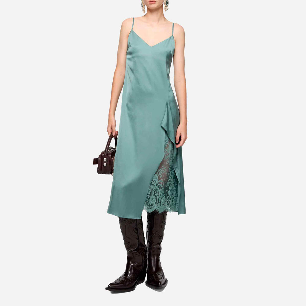 Satin Slip Dress Sage Green