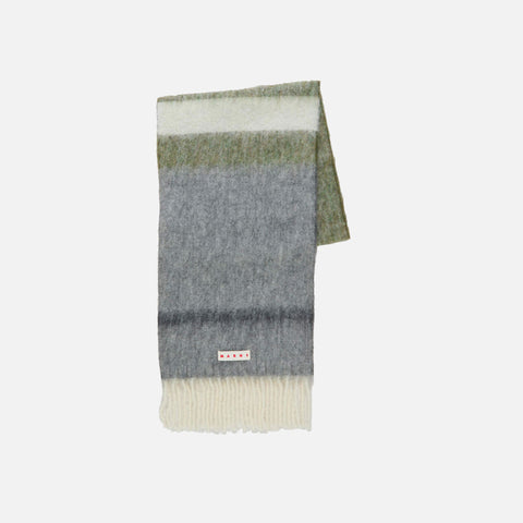 Scarf Striped Brushed Alpaca Mohair Deep Sage