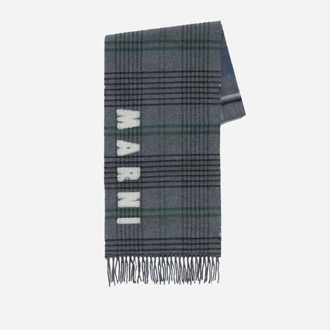 Scarf Wool Double Check Grey