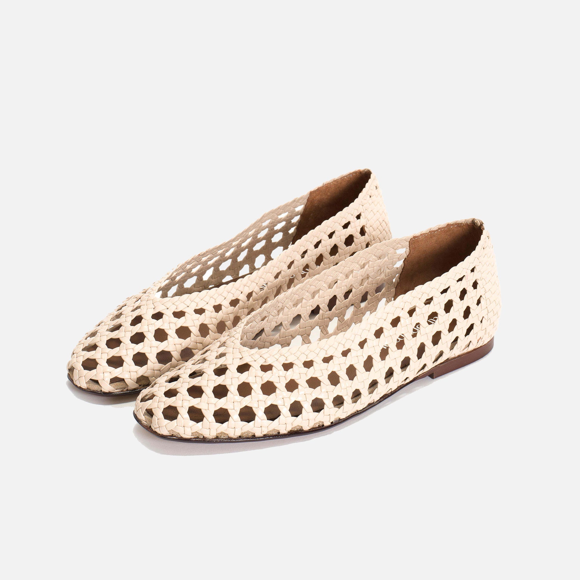 Sessi 10 Hand-Braided Leather Ballerina White Sand