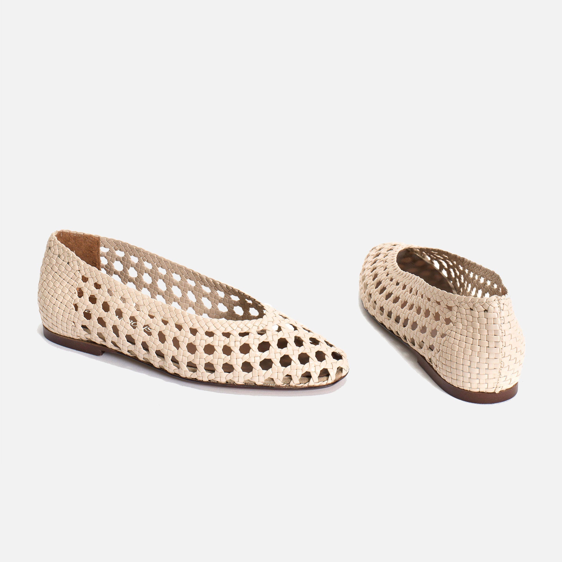 Sessi 10 Hand-Braided Leather Ballerina White Sand