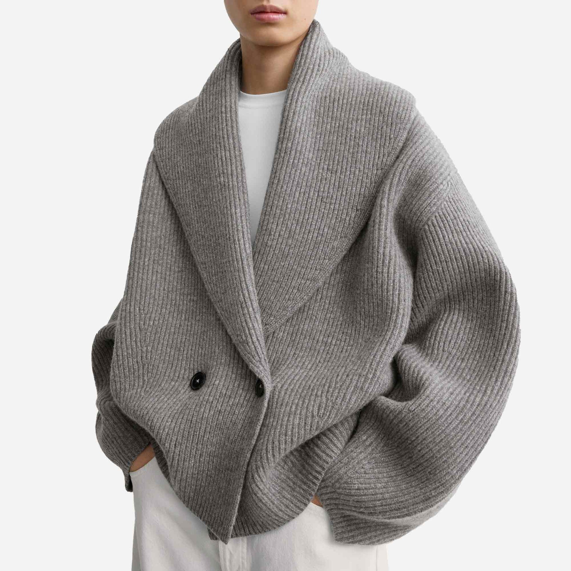 Shawl-Lapel Cardigan Mid Grey Melange