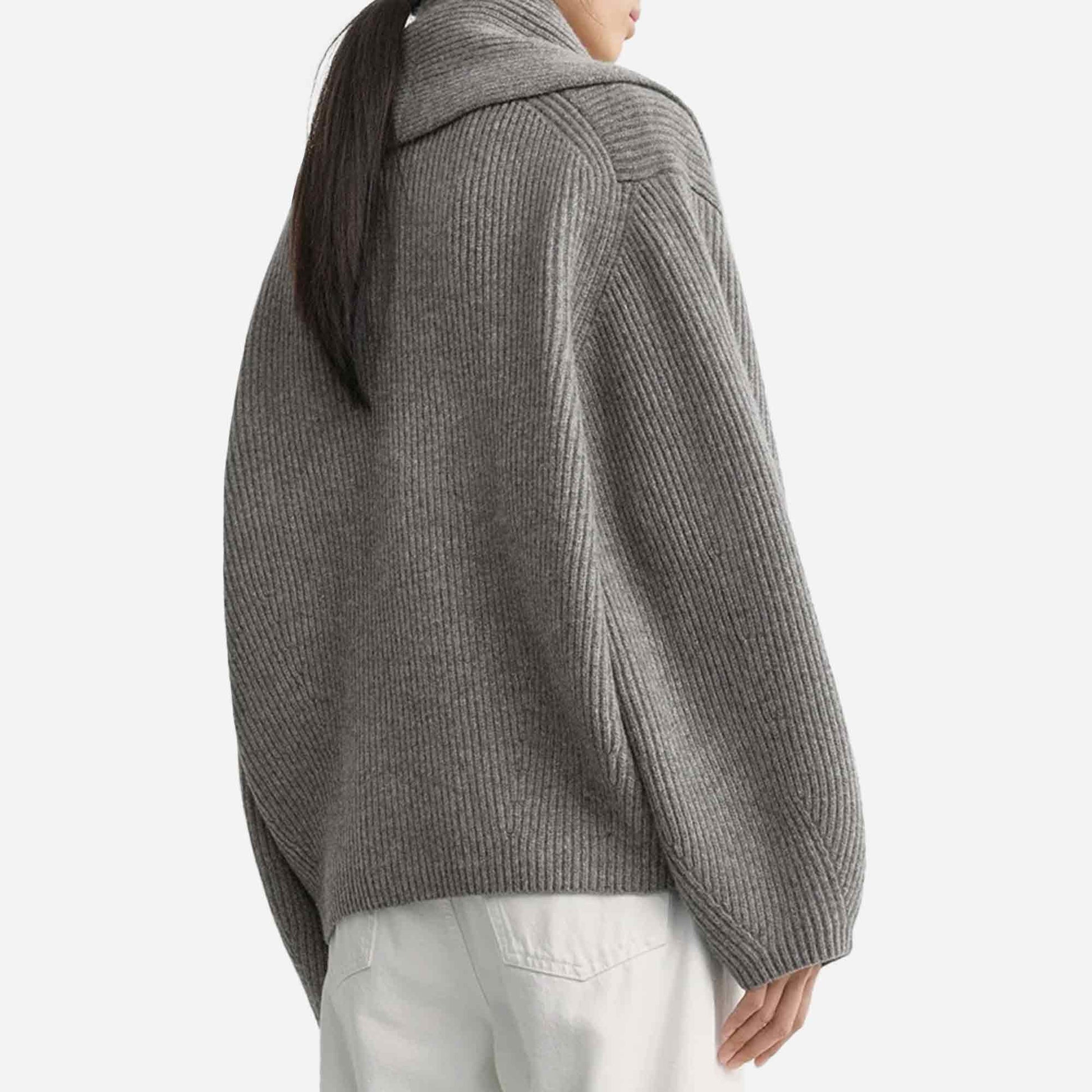 Shawl-Lapel Cardigan Mid Grey Melange