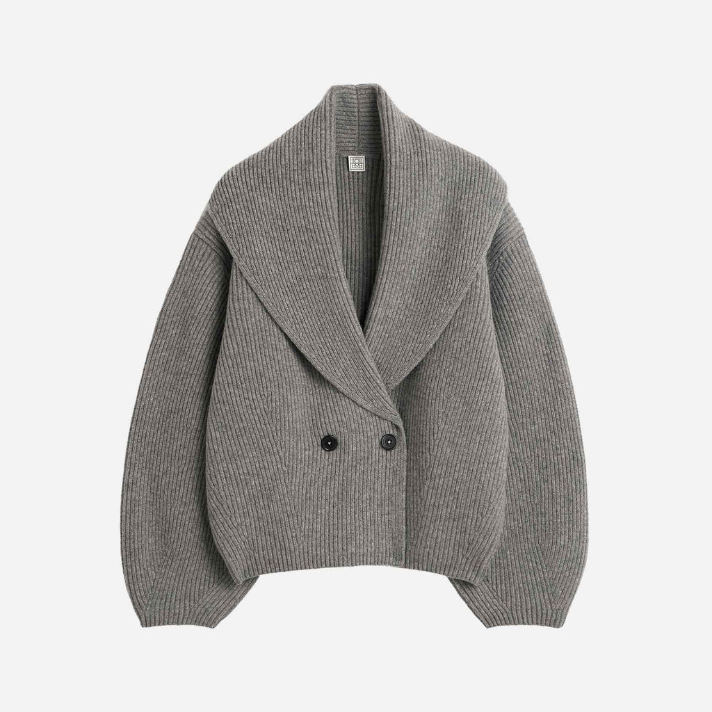 Shawl-Lapel Cardigan Mid Grey Melange
