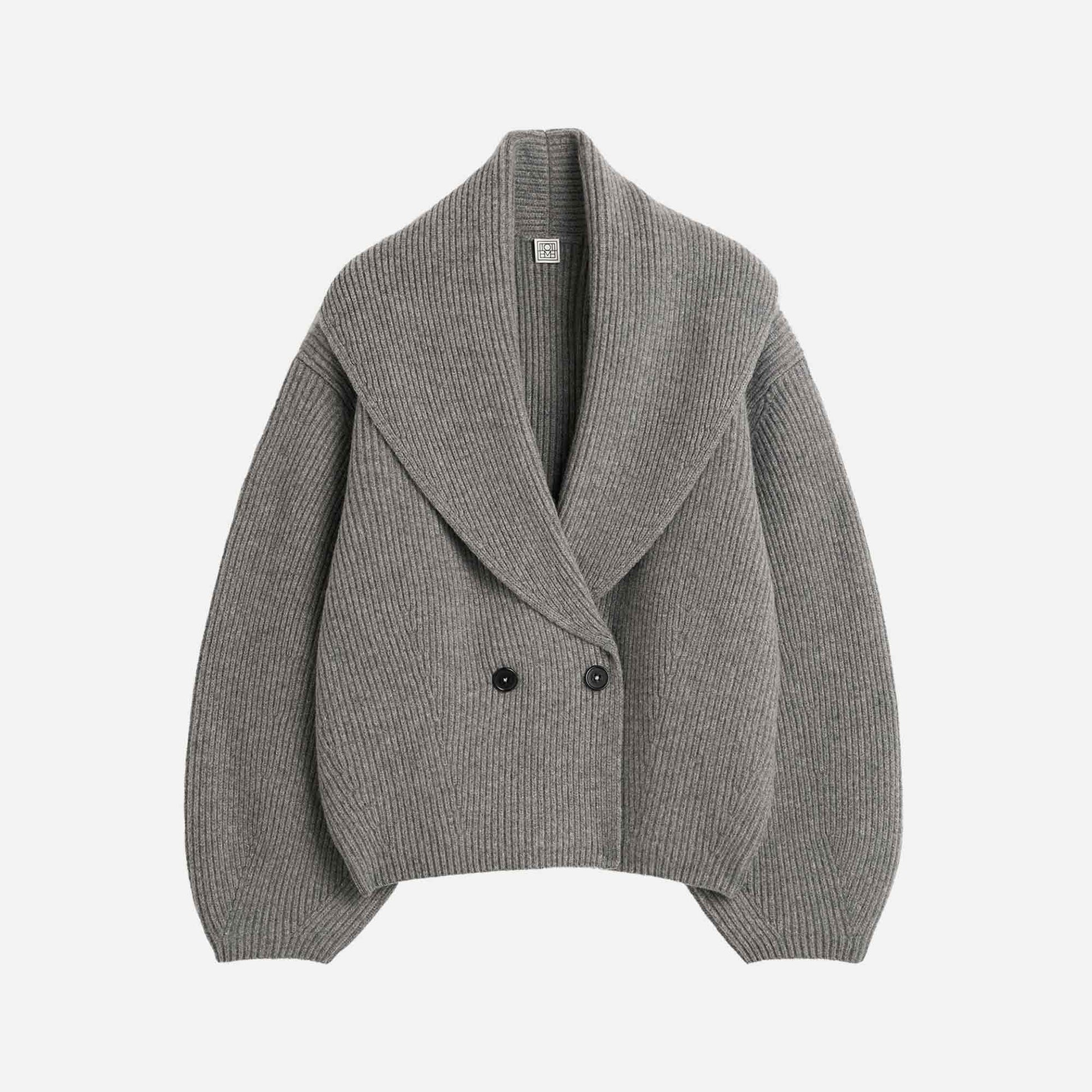 Shawl-Lapel Cardigan Mid Grey Melange