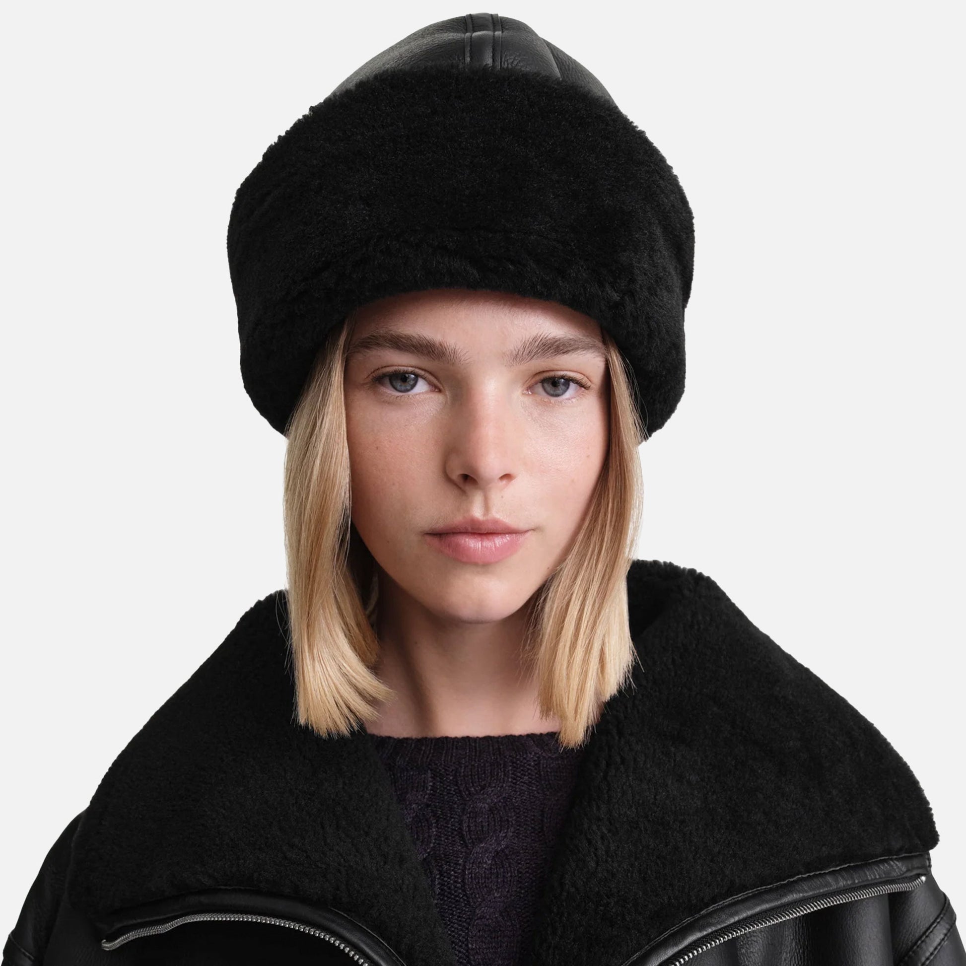 Shearling Winter Hat Black