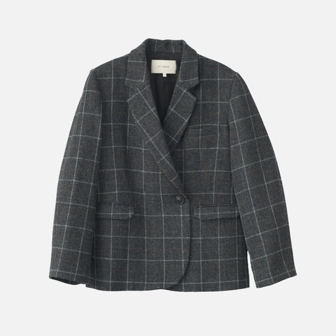 Shetlands Wool Oversize Blazer Grey Check