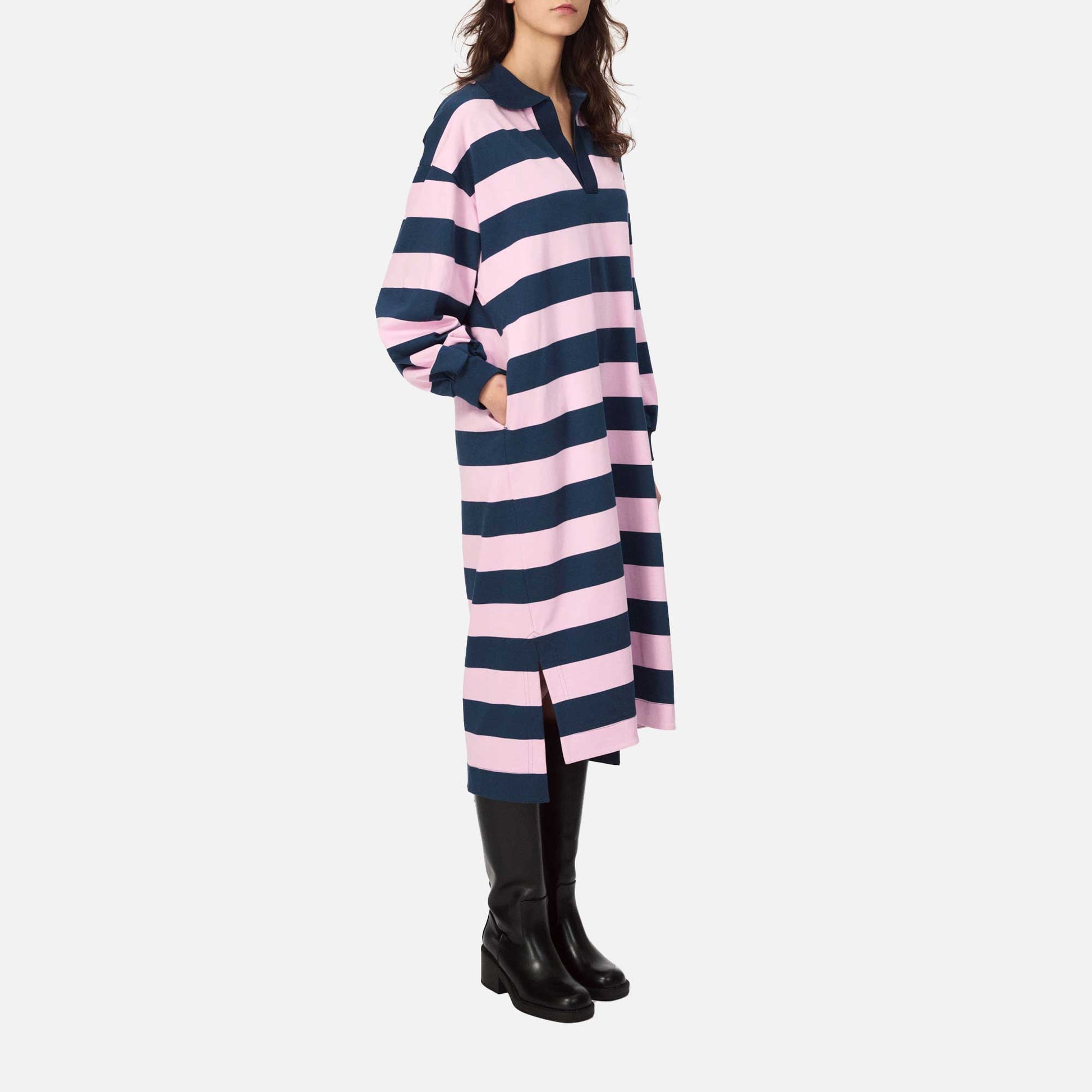 Sibiu Dress Navy/Pink Stripe