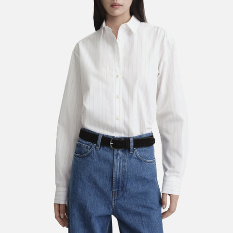 Signature Cotton Shirt White/Ochre Pinstripe