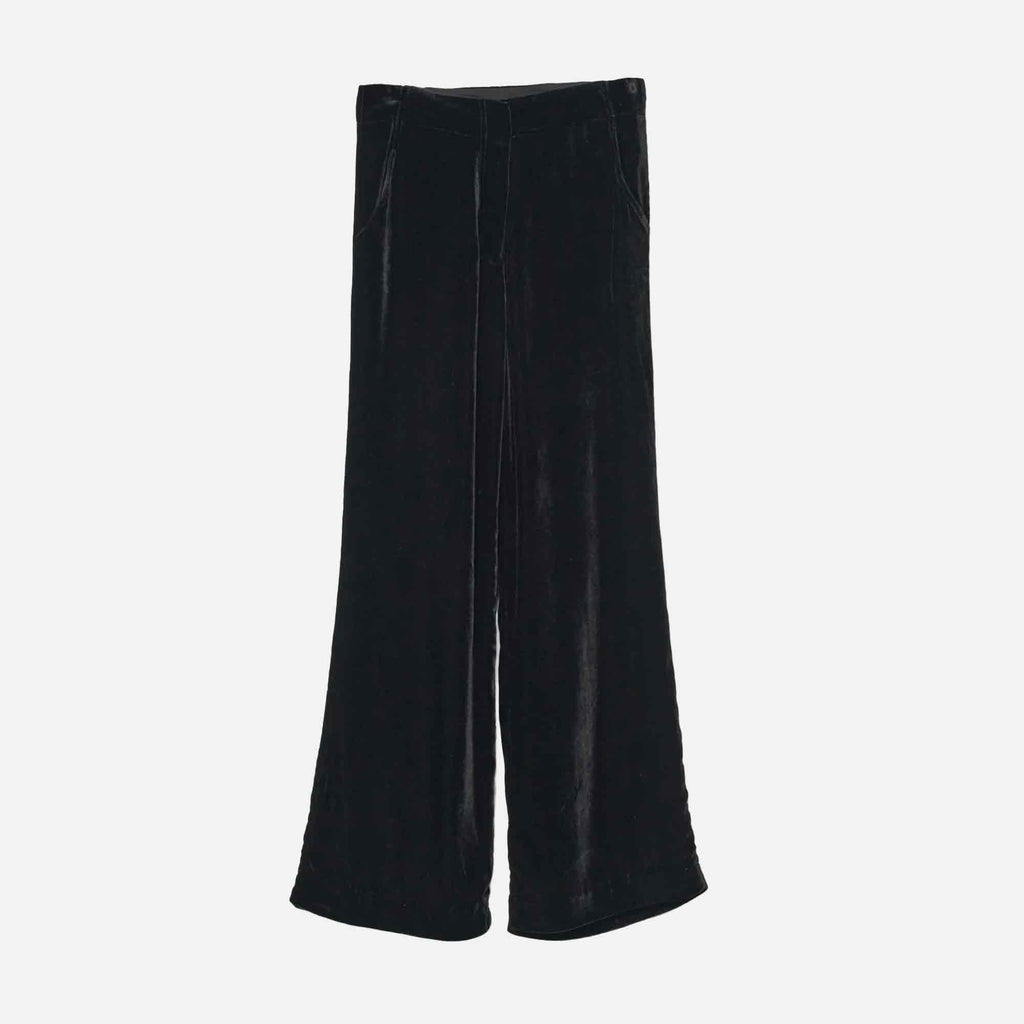 Silk Velvet Flared Pants Black