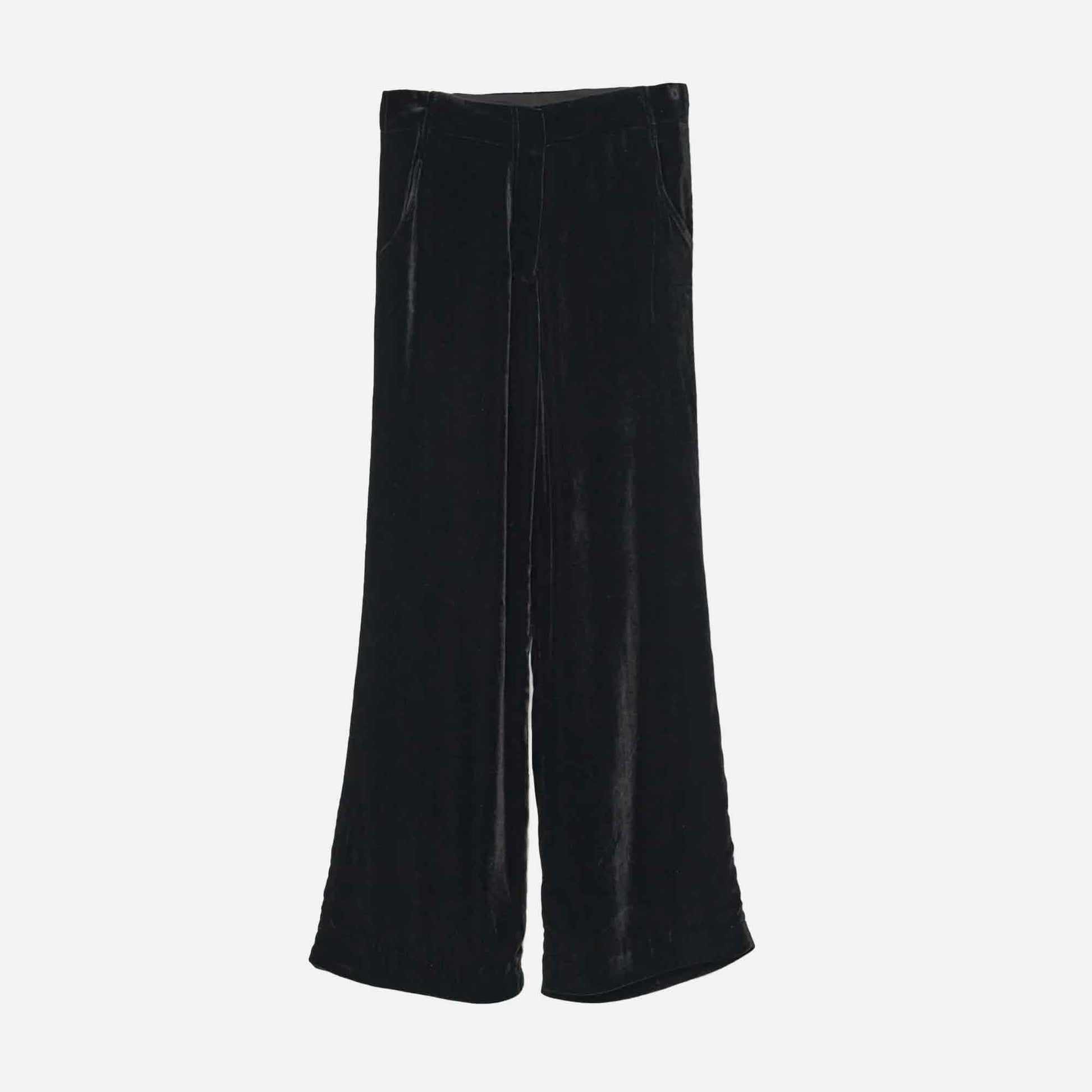 Silk Velvet Flared Pants Black