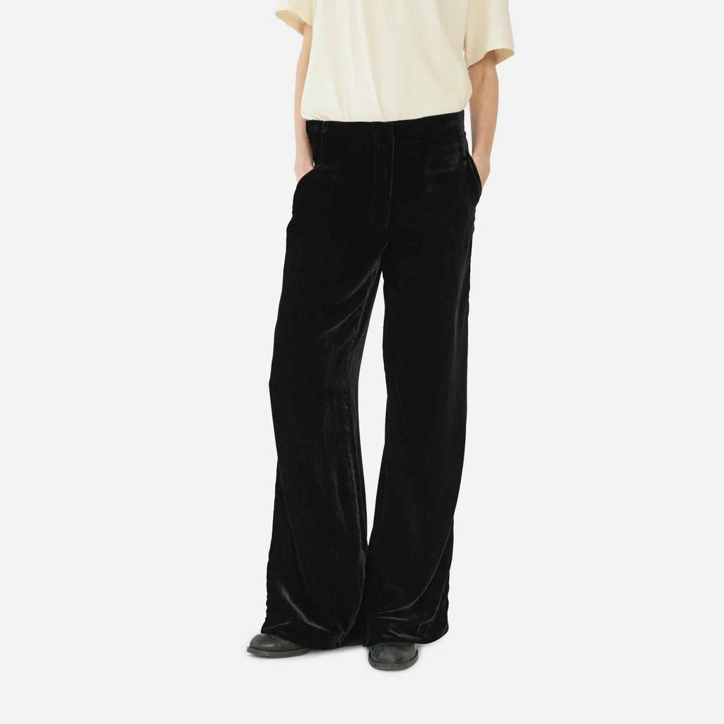 Silk Velvet Flared Pants Black