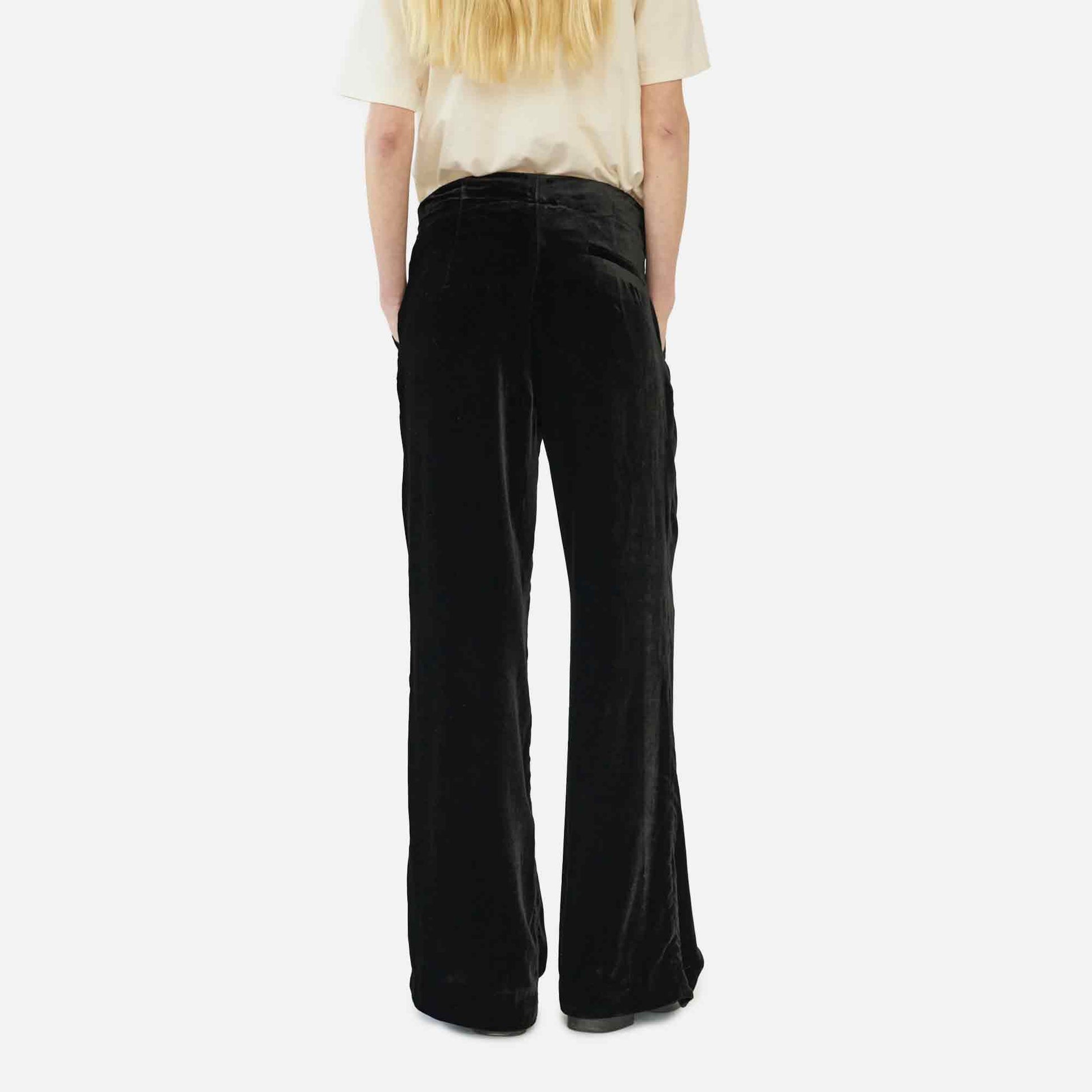 Silk Velvet Flared Pants Black