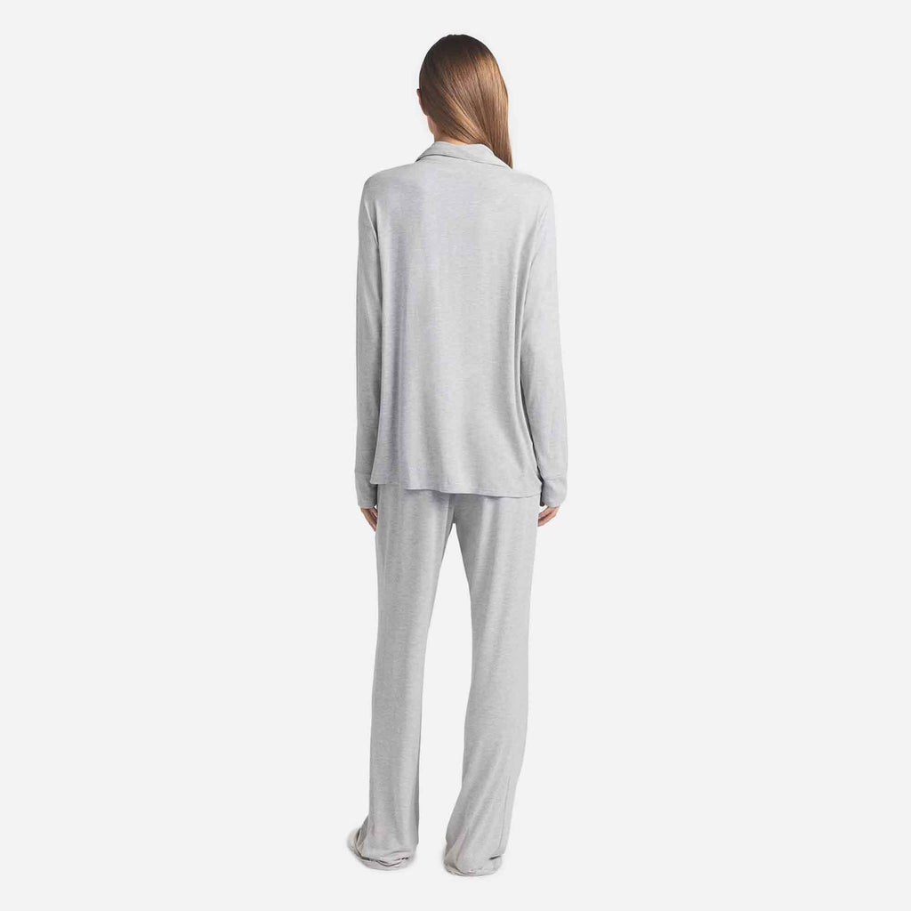 Sleep Long Sleeve Button Up Set Light Heather Grey