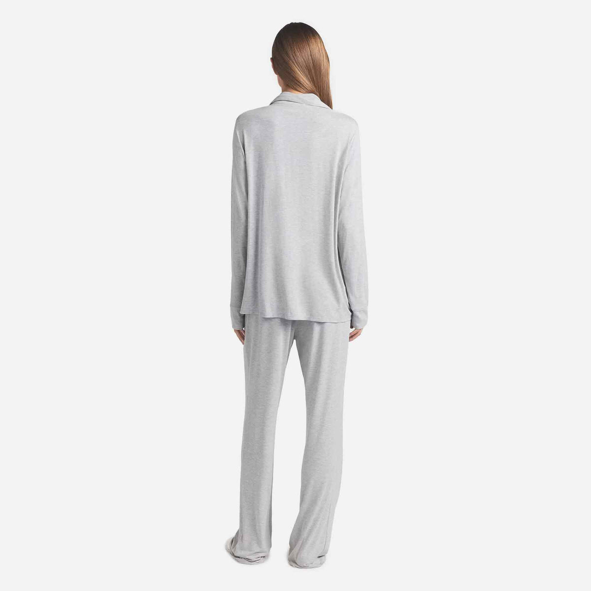 Sleep Long Sleeve Button Up Set Light Heather Grey