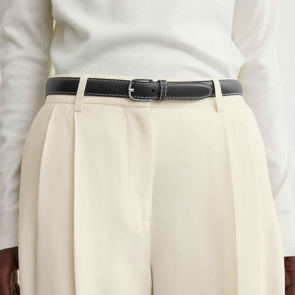 Slim Grained-Leather Trouser Belt Black
