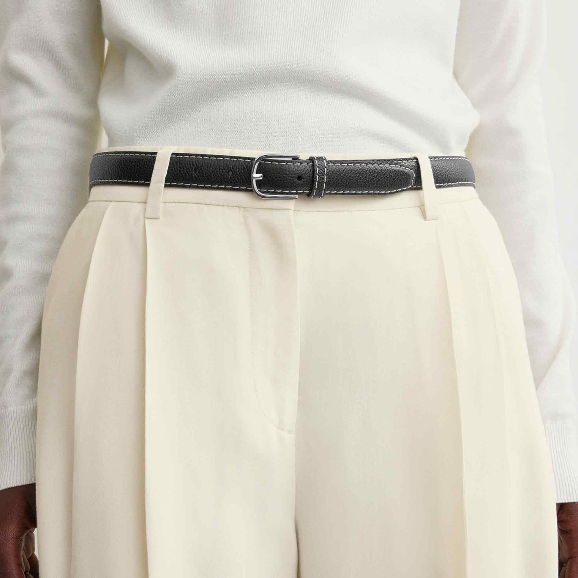 Slim Grained-Leather Trouser Belt Black