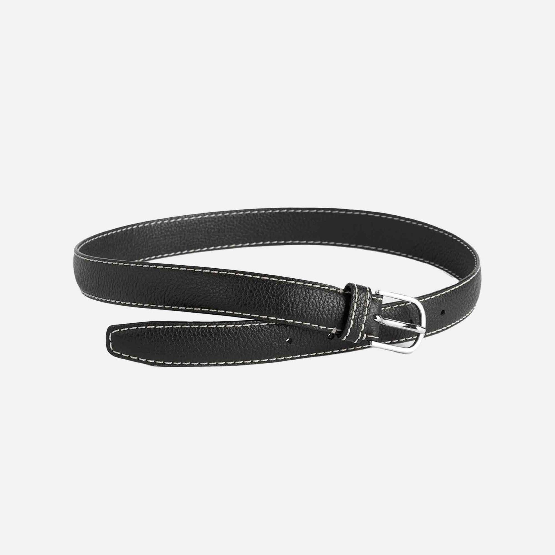 Slim Grained-Leather Trouser Belt Black