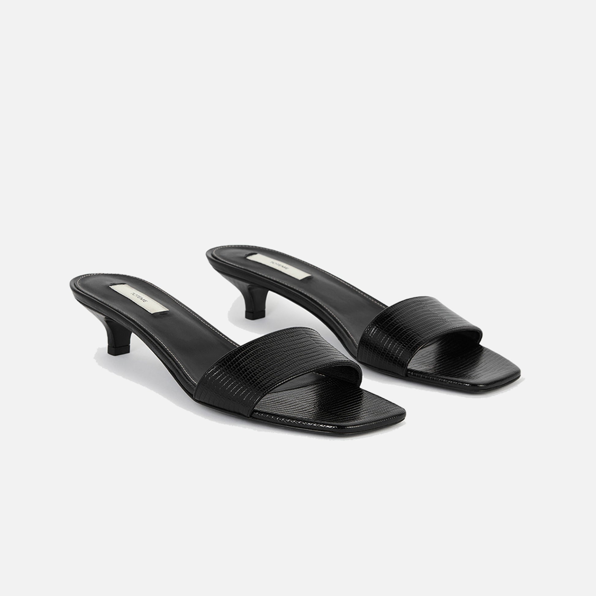 Slim Lizard-Embossed Bandeau Mules Black