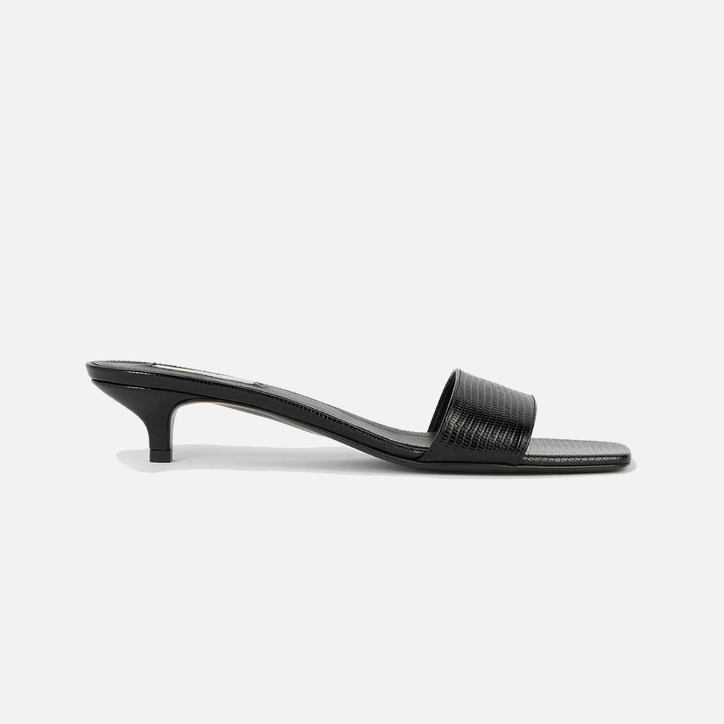 Slim Lizard-Embossed Bandeau Mules Black