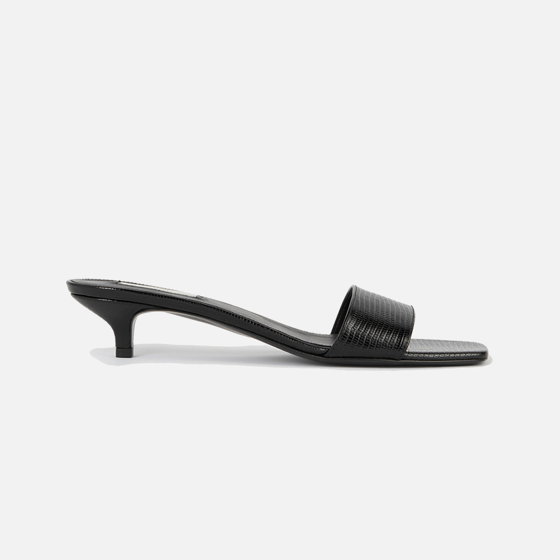 Slim Lizard-Embossed Bandeau Mules Black