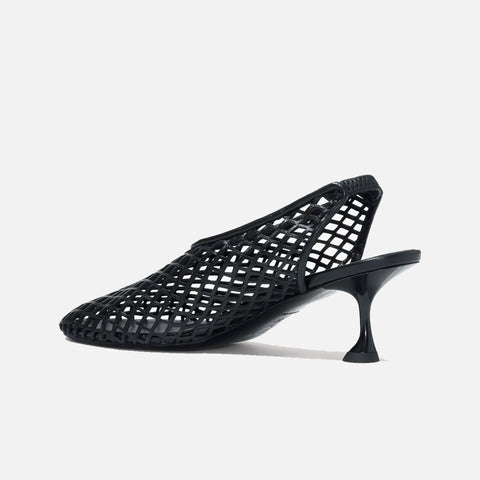 Tee Perforated Slingback Pumps Black