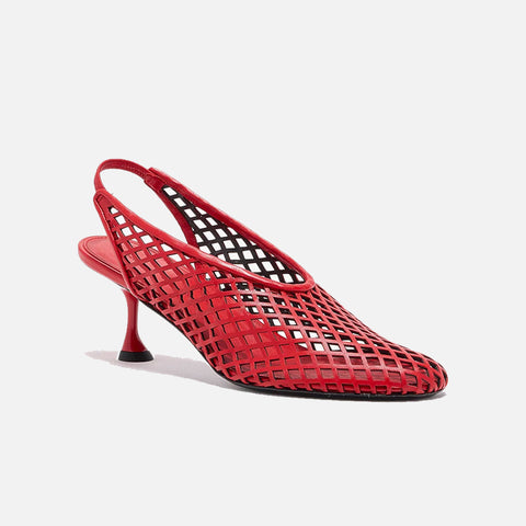 Tee Perforated Slingback Pumps Red