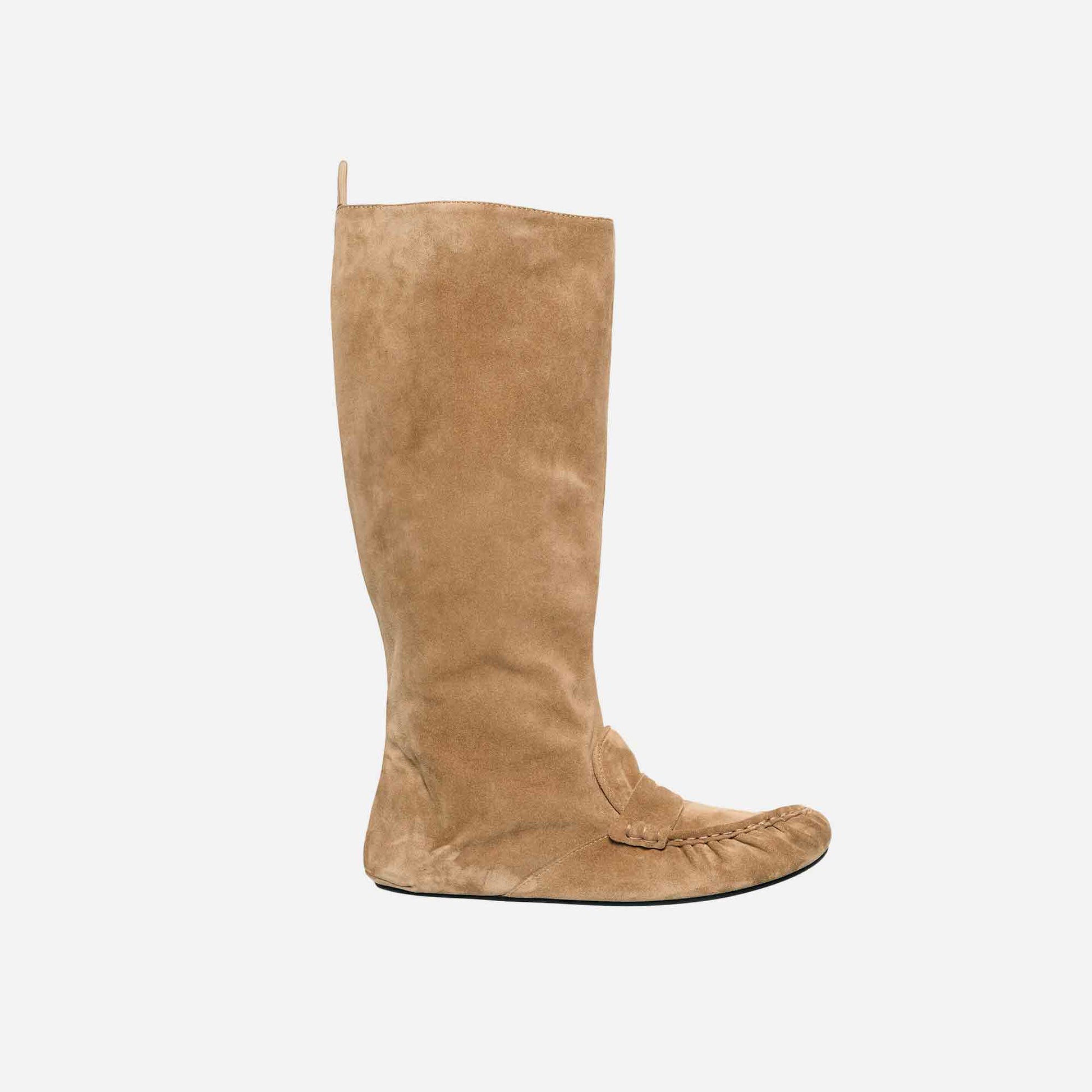 Slouch Saddle Boots Beige