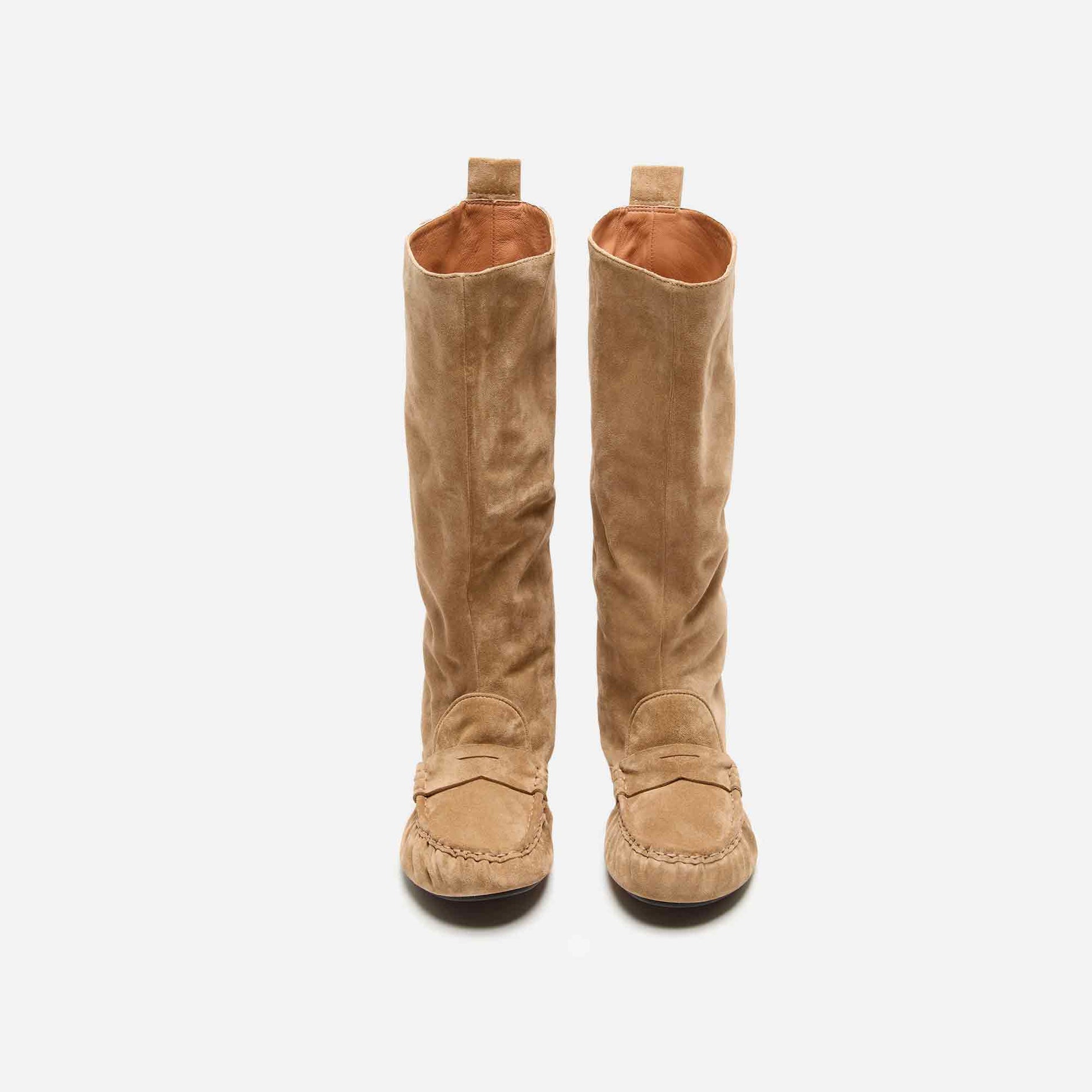 Slouch Saddle Boots Beige