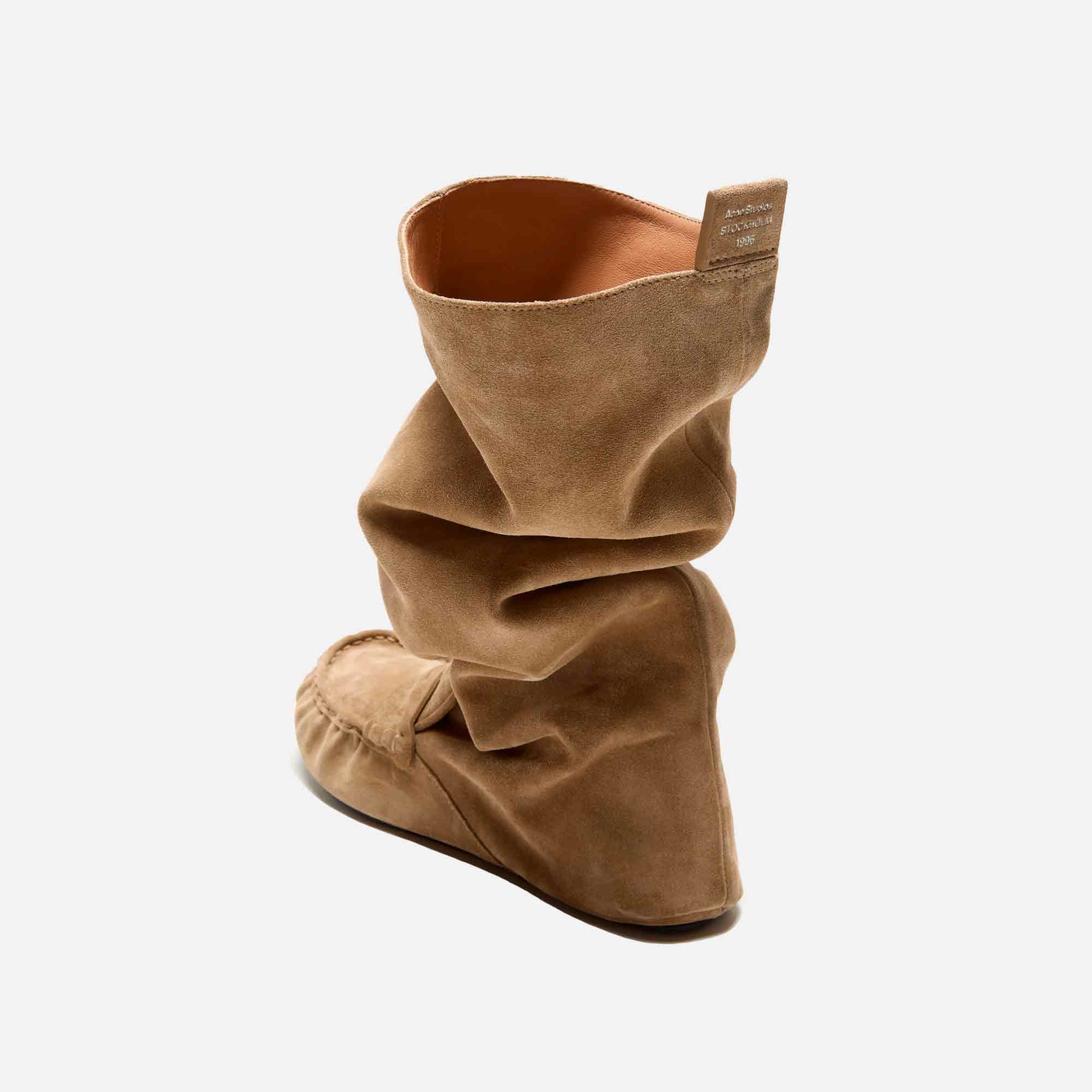 Slouch Saddle Boots Beige