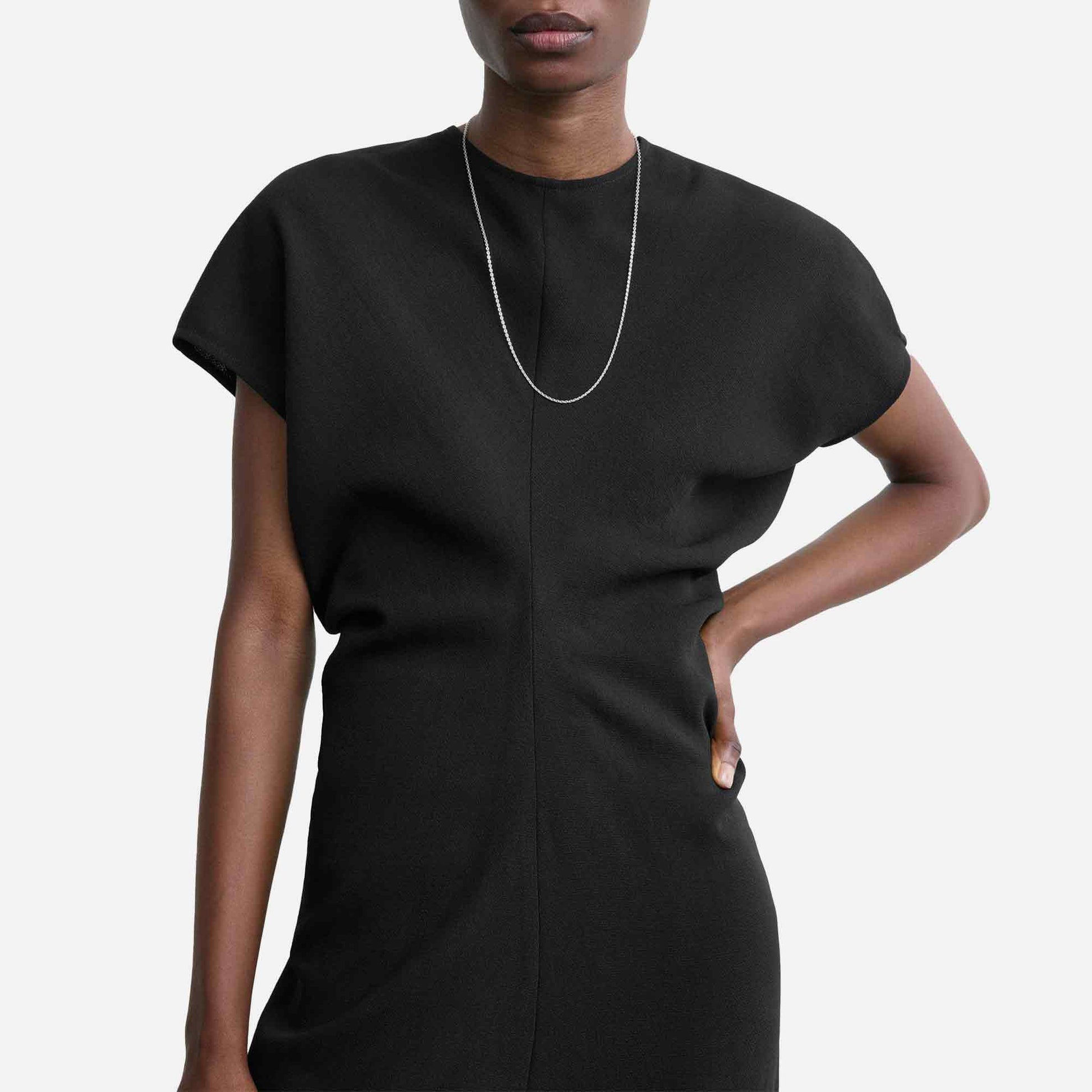 Slouch Waist Wool Dress Black