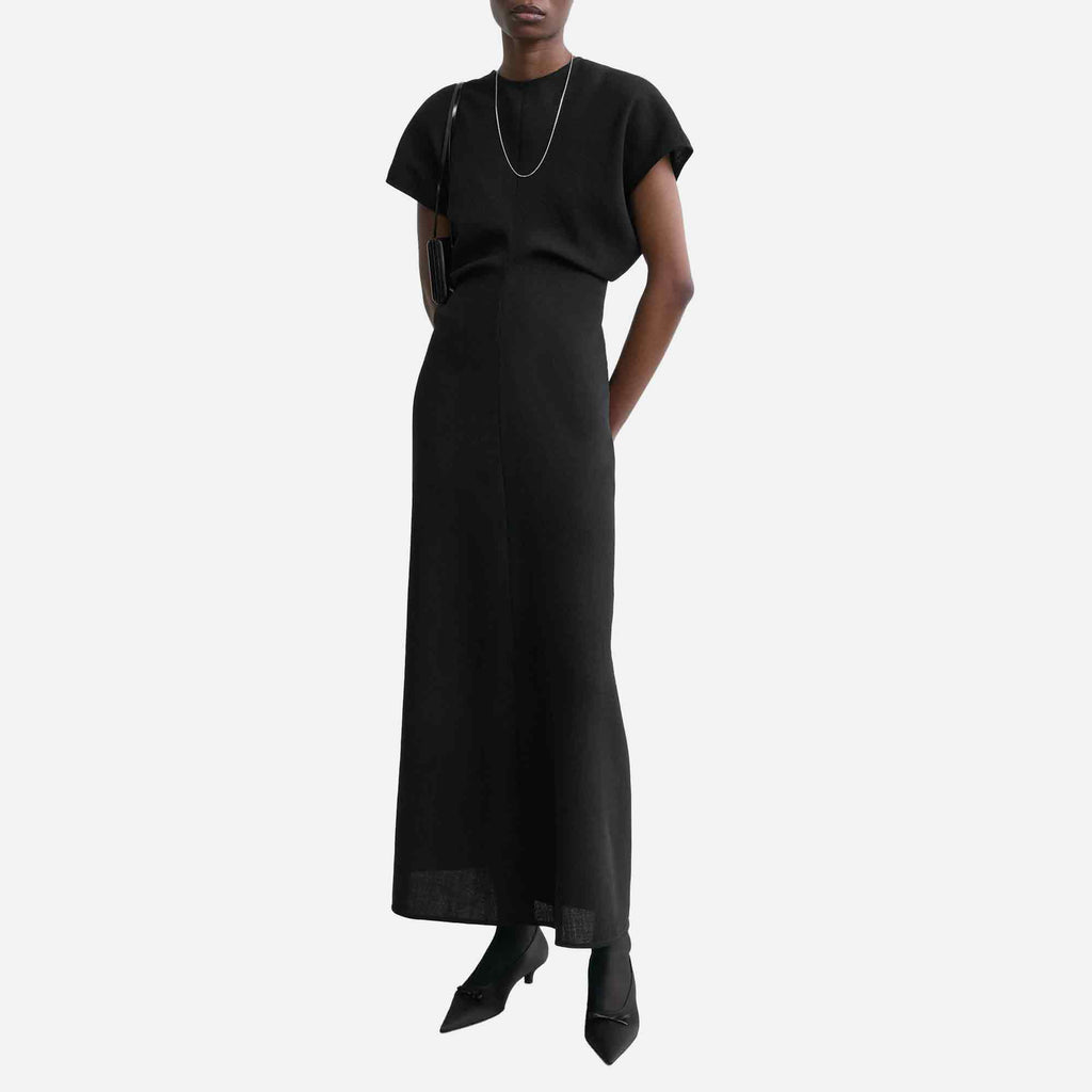 Slouch Waist Wool Dress Black