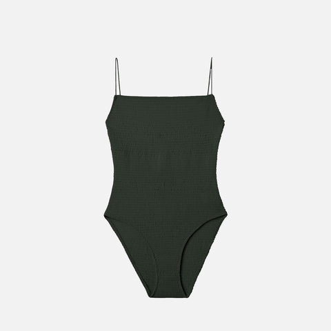 Smocked Swimsuit Dark Green