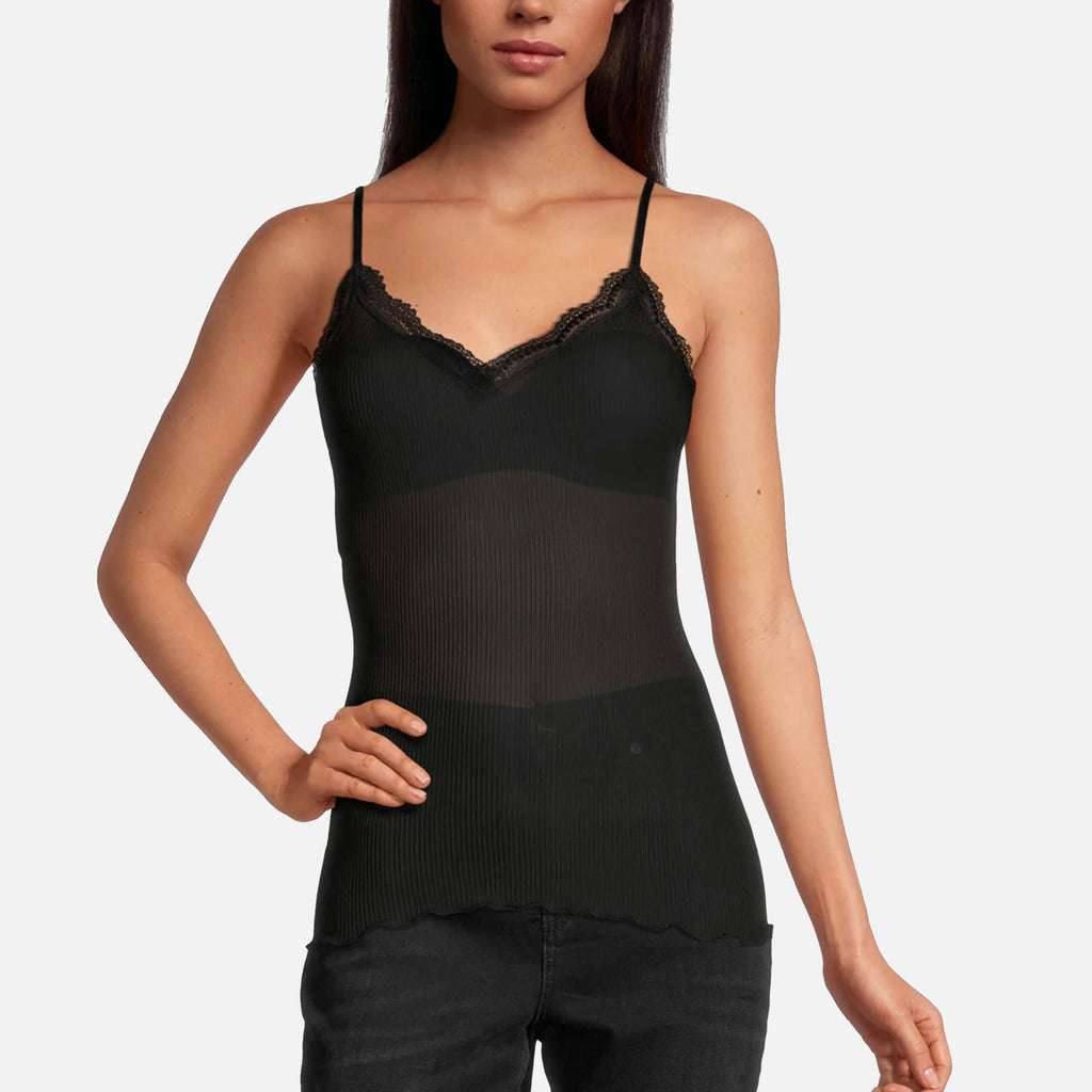 Spaghetti Top V-Neck Silk Black