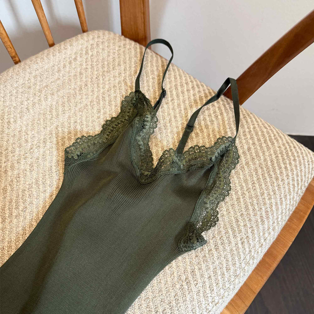 Spaghetti Top V-Neck Silk Green