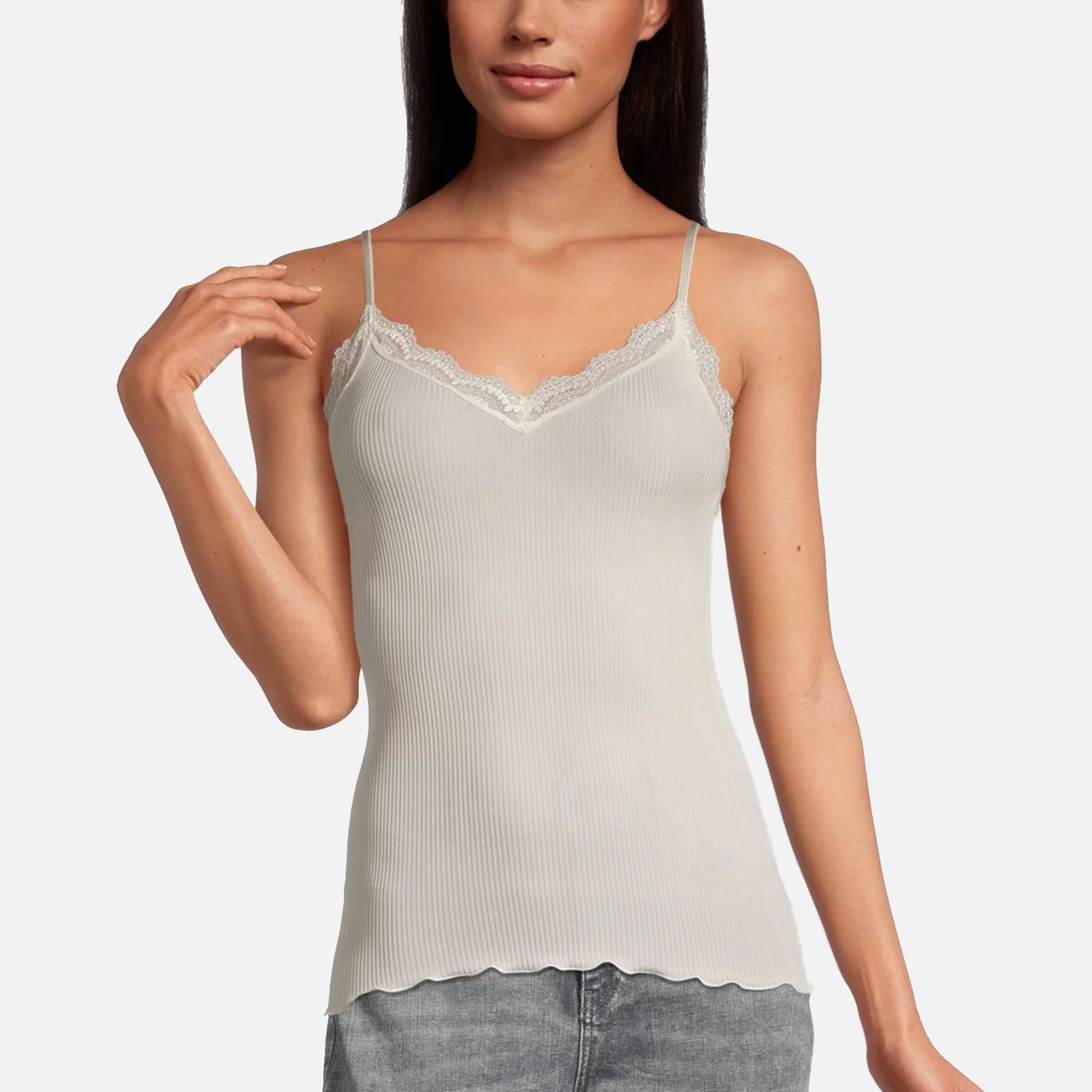Spaghetti Top V-Neck Silk Ivory
