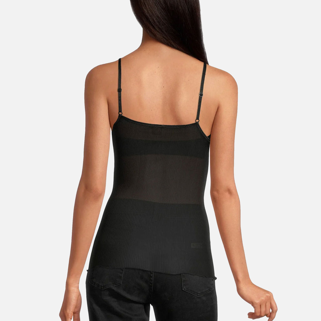 Spaghetti Top V-Neck Silk Black