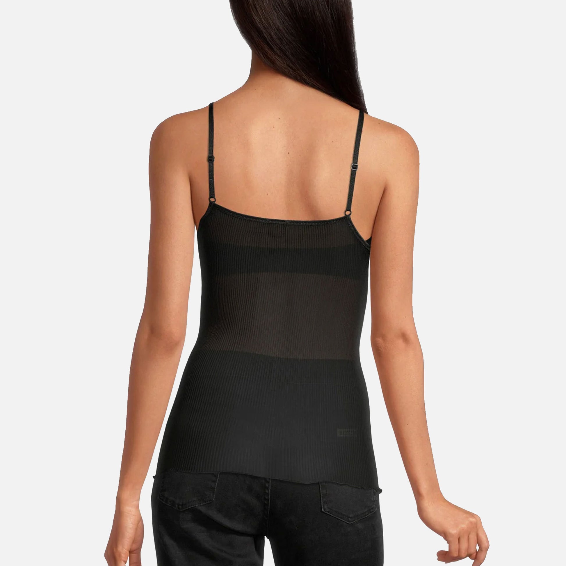 Spaghetti Top V-Neck Silk Black